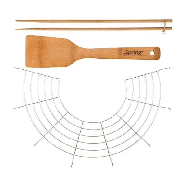Spring Guss-Wok Set Mit Glasdeckel, Abtropfgitter, Holzwender Und Rührstäbchen | Ø 35 Cm 4